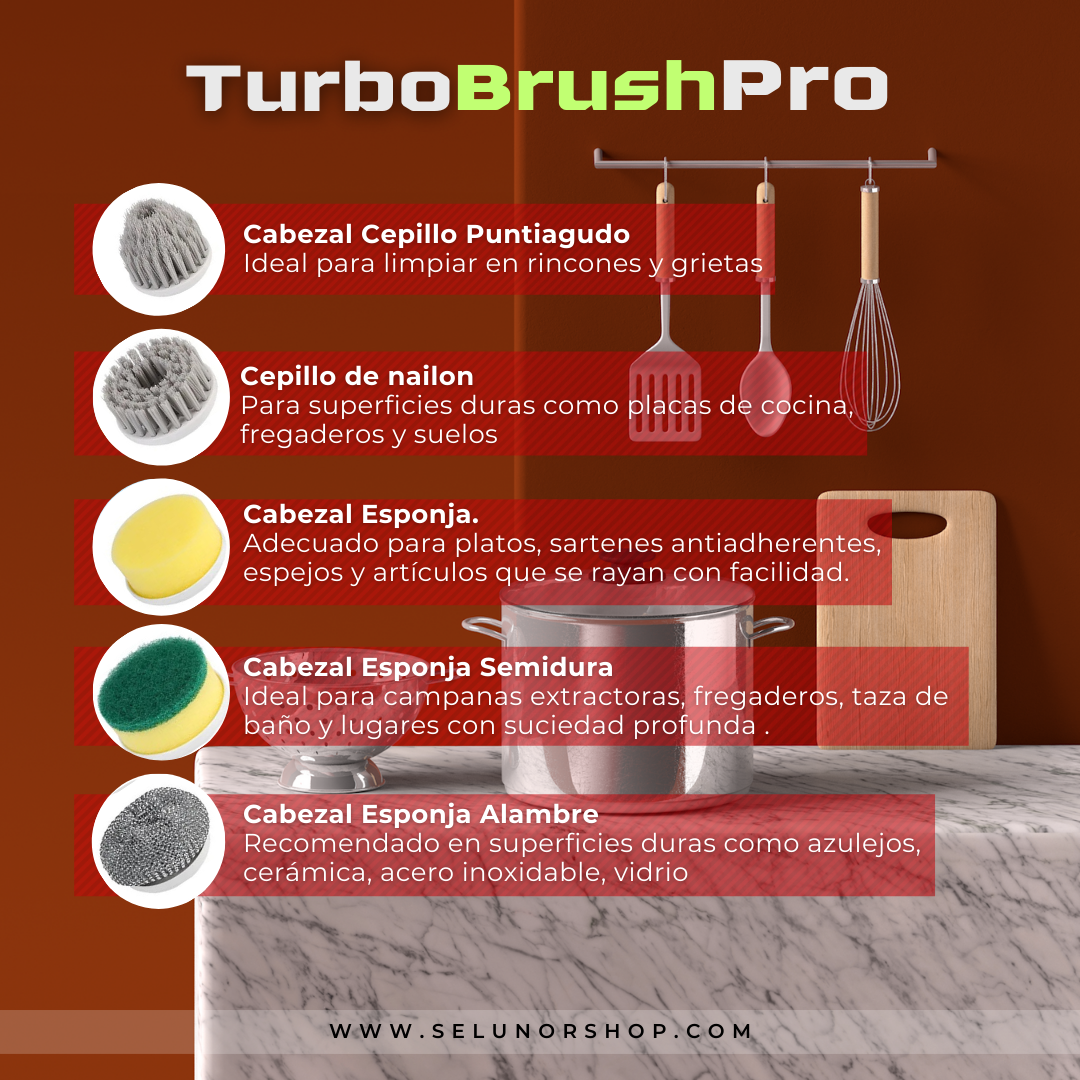 Turbo Brush Pro, Set cepillo Eléctrico y Cepillo 3 en 1